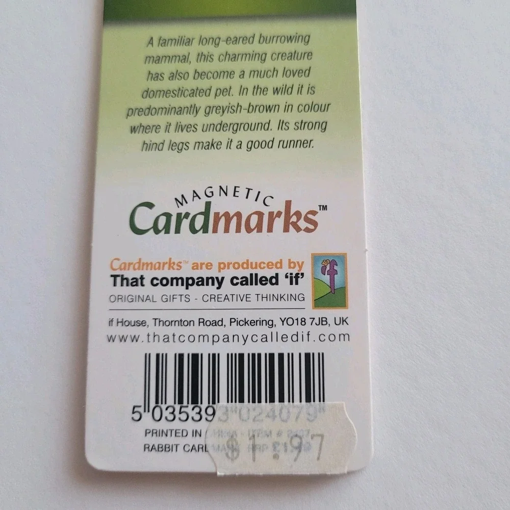 Cardmarks Bunny Rabbit Wild Animals Magnetic Magnet UK Company If #2407, Y2k 00s
